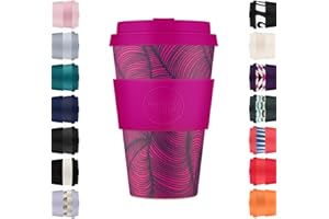Ecoffee Cup 400 ml ekologiczny kubek do kawy wielokrotnego użytku, 100% na bazie roślin, z silikonową pokrywką i rękawem - bez melaminy i biodegradowalny kubek podróżny bezpieczny do zmywarki/kuchenki