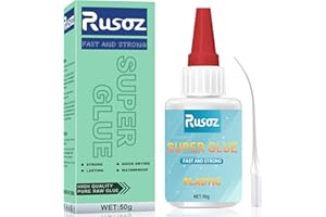 Rusoz Colle Forte Pour Plastiques 50g Super Glue Extra Forte Colle Plastique Résistante, Séchage Immédiat, Colle Instantanée Pour Plastique, Métal, Verre, PVC, Bois, DIY