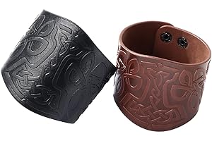 Thajaling 2 pezzi bracciali bracciali in pelle vichinga in pelle Mjolnir, braccialetti in pelle nera marrone, braccialetti, Protezioni per braccia in pelle PU fatte a mano medievali per uomo ...