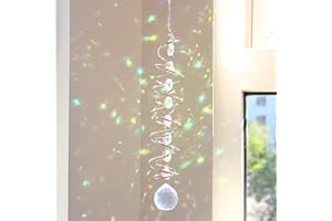 LUXVARA Attrape-Soleil en Cristal 45cm avec Double Spirale - Carillons à Vent Décoratifs à Perles de Chakra - Capteur de Lumière Arc-en-Ciel pour Fenêtre,Jardin,Balcon - Décoration Intérieure/Extérieure (B)