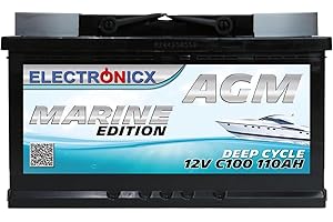 ELECTRONICX Batterie AGM 100Ah 12V Décharge Profonde Sans Entretien Étanche – Accumulateur Idéal pour Panneaux Solaires, Camping-Car, Voiture, Bateau, Fourgon Aménagé, Systèmes Photovoltaïques, Énergie Solaire,