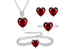 Loutade Silver Jewellery Set for Women, 925 Sterling Silver 4 PCS Fashion Heart Necklace Earrings Ring Bracelet Set, Love Necklace & Silver Stud Earrings & Bracelet & Ring Set with Cubic Zirconia