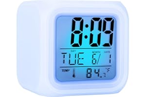 YouJabz 7 colores cambiantes de luz nocturna para niños, despertador con control táctil, temperatura para habitación de los niños, reloj digital para niños y niñas, reloj de crecimiento para niños