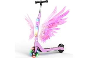 SISIGAD Trottinette Electrique Enfant 6-8-10 Ans Electric Scooter Enfant 5.3 Pouces avec Lumière LED Colorée & 3 Hauteurs Ajustables, Scooter Électrique Enfant Charge Max 70 Kg, Vitesse Max 10 Km/h