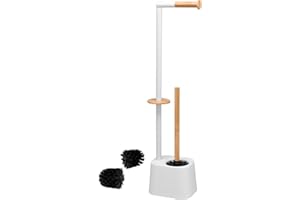 bremermann - Escobillero 3 en 1 con Soporte para Rollos de Papel higiénico, escobilla y Soporte para Rollos de Papel higiénico de bambú, Blanco