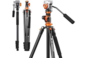 K&F Concept Treppiede Fotocamera 230 cm, Treppiede Video Professionale con Colonna Centrale 90°, Monopiede Staccabile, Testa Idraulica, Treppiede da viaggio in Alluminio per Camere DSLR Videocamere