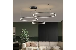 HYQJUNE Nowoczesna lampa wisząca LED lampa pierścieniowa salon możliwość przyciemniania pilot żyrandol restauracja sypialnia wisiorki oświetlenie sufitowe oświetlenie metalowe,Black,40+60+80