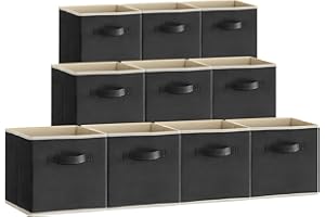 Lifewit Paquete de 10 Cajas de Almacenamiento, Cestas de Almacenaje Cúbicas, Cajas Almacenaje Ropa Plegables, Cubos de Almacenamiento con Asas para Ropa, Juguetes, 26,5 x 26,5 x 28 cm, Negro