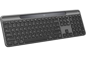 Logitech Signature Slim Solar+ wireless keyboard, solar and artificial light powered, durable battery that lasts up to 10 years, customisable keys, Bluetooth, QWERTY UK English Layout - Graphite