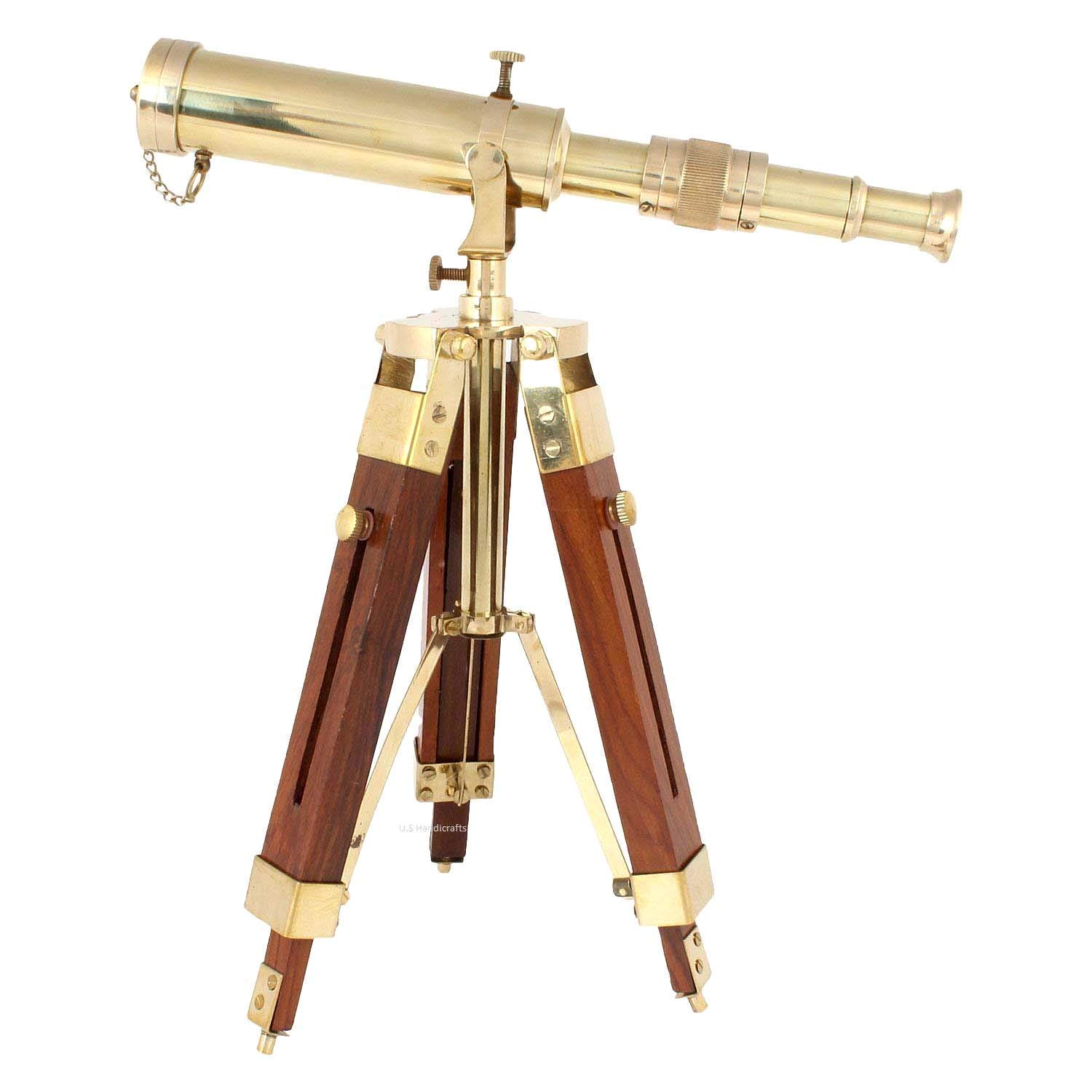 ANTIQUANA 12" Polish Brass Telescope with Tripod Stand Shiny Finish Vintage Nautical