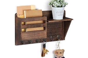 Shinoske Portachiavi da Muro con Ripiano, Appendichiavi e portaoggetti da parete in legno, Organizzatore di Posta con 6 Ganci Chiave Per chiavi, lettere, giornali