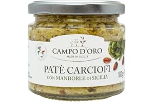 CAMPO D'ORO |Paté di Carciofi con Mandorle di Sicilia 180 GR | Specialità siciliane per ricette, sugo pronto siciliano con carciofi freschi appena raccolti e Mandorle di Sicilia. 100% Made in Italy