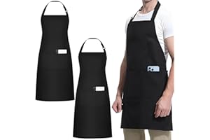 DURONGE 2 PCS Black Chef Apron, Adjustable Apron with 3 Pockets, Unisex Professional Work Apron, Waterproof and Stain-Resistant, Women Men Aprons for Home Kitchen Baking Gardening Restaurant Coffee House BBQ