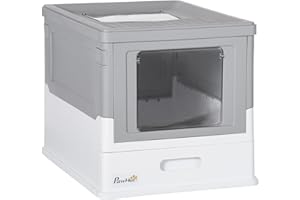 PawHut Cat Litter Tray with Hood Enclosed Cat Litter Box Pet Toilet w/Lid, Scoop, Front Entry, 47.5 x 35.5 x 36.7cm - Grey