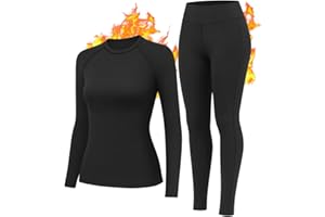 HiZiTi Intimo Termico Donna Maglia Lunga Tuta Invernale Biancheria Termici Abbigliamento Termica Completo Leggings Magliette Calze Pantaloni Termiche Completo Sci Donna Nero Bianca