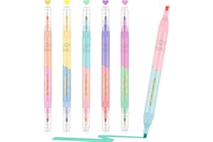 AILVOR Highlighters, 6 Pack Highlighters Pens, Double Ended Pastel Highlighter, Assorted Colors Marker Pens with Chisel Tip for Bullet Journal, Bible, Notes, School, Office