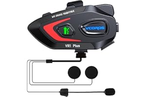 VCOROS Interfono Moto VR1 Plus,Sistema di Comunicazione per 2 Persone entro 500m,Auricolare Casco Moto,IP56 Impermeabile,Interfono Casco Supporta Le Chiamate Vocali Controllo Della Musica (1Pack Hard Mic)