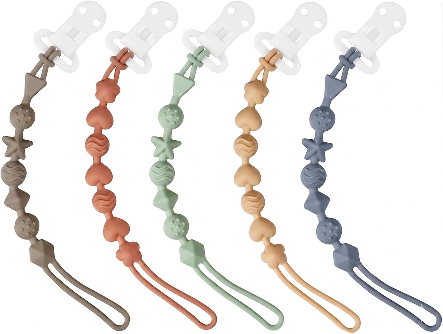 PandaEar 5 Pack Silicone Pacifier Clips, One Piece Design Pacifier Holder for Teething Teethers
