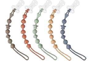 PandaEar 5 Pack Silicone Pacifier Clips, One Piece Design Baby Soother Clips Pacifier Holder for Teething Teethers (Style A)