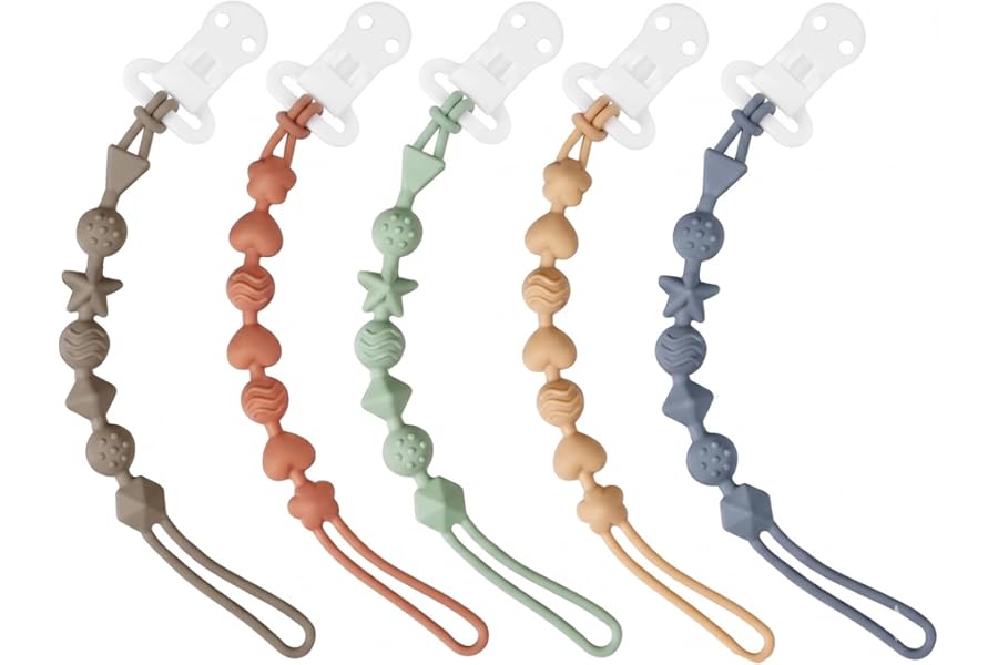 PandaEar 5 Pack Silicone Pacifier Clips, One Piece Design Pacifier Holder for Teething Teethers