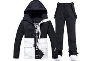 HOTIAN Giacca da sci da donna, 2 pezzi, set da sci da donna, impermeabile, antivento, invernale, caldo, sci, neve, set da snowboard