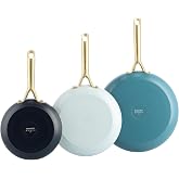 GreenPan Shades Ceramic Non-Stick 3-Piece Pan Set, &Oslash; 7.9/9.4/11 inch, PFAS Free, Induction Safe, Gold Stainless Steel Handle,