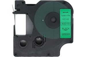 BROVACS 1 opakowanie czarna na zielonej taśmie etykietowej kompatybilna z DYMO D1 45019 12 mm 1/2" OPA2219