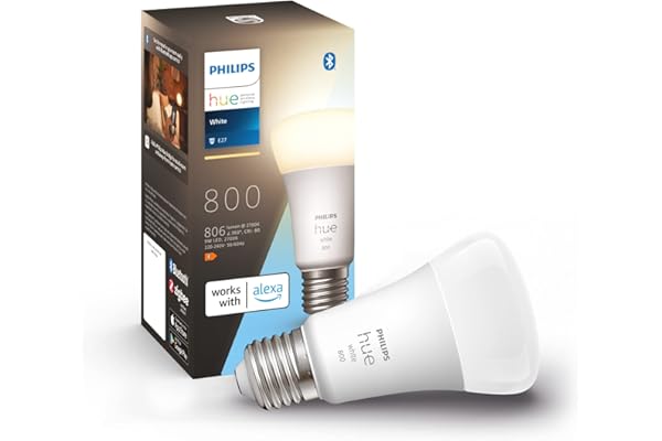 Philips Hue - Bombilla led inteligente, casquillo E27, Luz cálida regulable, 9W - 800 lumens, Bluetooth, Compatible con Zigbee y Alexa