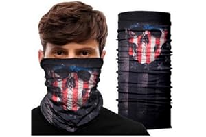 CUSTOMprivé Cache cou moto tête de mort, masque tube multifonction skull motard biker triker USA, Bandana microfibre homme