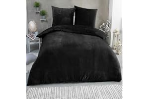 MALIKA Winter Plüsch Bettwäsche Nicky-Teddy Cashmere Coral Fleece 135x200 155x220 200, Größe:135 x 200 cm, Designe:SCHWARZ