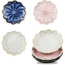 YoHyien 3 Piattini Portagioie Ceramica A Forma Di Fiore - Rosa, Verde, Grigio