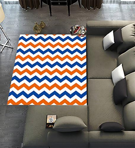 Custom Navy Deep Blue Orange Chevron,Area Rug Dining Room Home Bedroom Carpet Floor Mat 5' x 3'3"