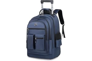 FANDARE Business Trolley Travel Backpack with Wheels Hand Luggage Suitcase Large Rolling 15.6 Inch Laptop Backpack Travel Bag with Wheels Men's Laptop Bag Travel Case Briefcase for School Work