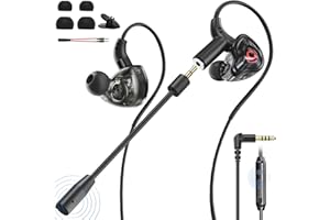 BraveKoi In Ear Gaming Headset, Wired Gaming Headphones with Mic 360° Surround Sound Intelligent Noise Reduction Dual Microphones, Ergonomic Design Gaming Earbuds for PC Xbox PS5 PS4 Switch