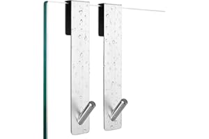 DN DENNOV Set di 2 ganci da doccia in acciaio inox da appendere alla parete, senza forature, ganci per doccia in vetro con imbottitura di protezione, supporto per asciugamani