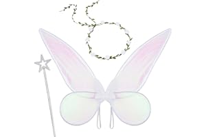 Opopark Feenflügel, Weiss Schmetterlings Elfen Fee Anzieh Sets, mit Feenflügeln Feenstab Blumenkrone, Glitzer Engelsprinzessin Kostümzubehör für Kinder, Mädchen, Erwachsene, Frauen