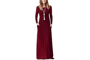 AUSELILY Women Long Sleeve Loose Plain Plus Size Maxi Dresses Casual Long Dresses with Pockets