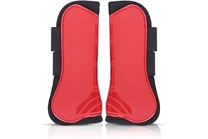 Nobleza Tendon Boots Protective Horse Boots Double Velcro Over Locking Closure, Lightweight Open Front Boots for Jumping, Trail Riding, and Turnout, Red.