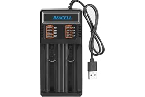 REACELL 18650 Battery Charger, Universal Fast Dual Charge Battery Charger for 3.7V/3.6V Li-ion Rechargeable Batteries 18650 18500 18490 18350 17670 17500 16340(RCR123) 14500 26650 22650 with USB Cable