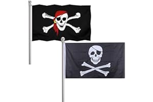 YOEYANG Piratenflagge,Piraten Flagge,Schädel Flagge,Fahne mit Totenkopfdesign,Kreuzmesserund Jolly Roger,Jolly Roger Piraten,für Piraten Party,Halloween Dekoration,2 Stück