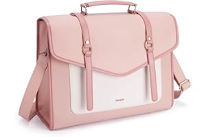 ECOSUSI Laptop Bag for Women 15.6 inch PU Leather Large Ladies Messenger Bag Professional Work Briefcase Computer Satchel Bag,Pink