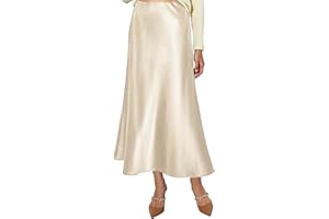 Vossmi Gonna Raso Lunga da Donna Vita Alta Elegante Elastico Gonna Satin Casual Midi Gonne A Linea Ufficio Seta Pieghe Skirt a Mezza Autunno