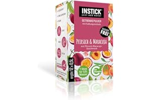 INSTICK JUST ADD WATER INSTICK | bezcukrowy napój instant – smak brzoskwiniowo-marakuja | opakowanie 12 szt. na 12 x 0,5 l | w proszku – wegański, niskokaloryczny, z witaminą C, aromatyzowany