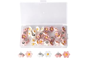 RUNXSAM 33 Pcs Chinchetas para Corcho, Chinchetas Pared de Flores Decorativas de Cabeza Flores para Marca de Mapa Fotos Tablones de Anuncios Tablero de Corcho Decoración(Blanco,Rosa,Rosa Oscuro)