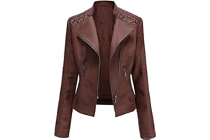 LIEVETY Women's Faux Leather Moto Jacket Zip Moto Pu Leather Biker Jacket Coat with Pockets Outwear Slim Coat