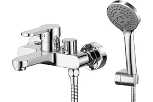 BONADE Wannenarmatur Badewannenarmatur mit 3 Strahlarten Handbrause, Einhebel Badewanne Wasserhahn mit Schlauch und Wandhalterung, Wannenbatterie Dusche Set für Bad (Chrom)