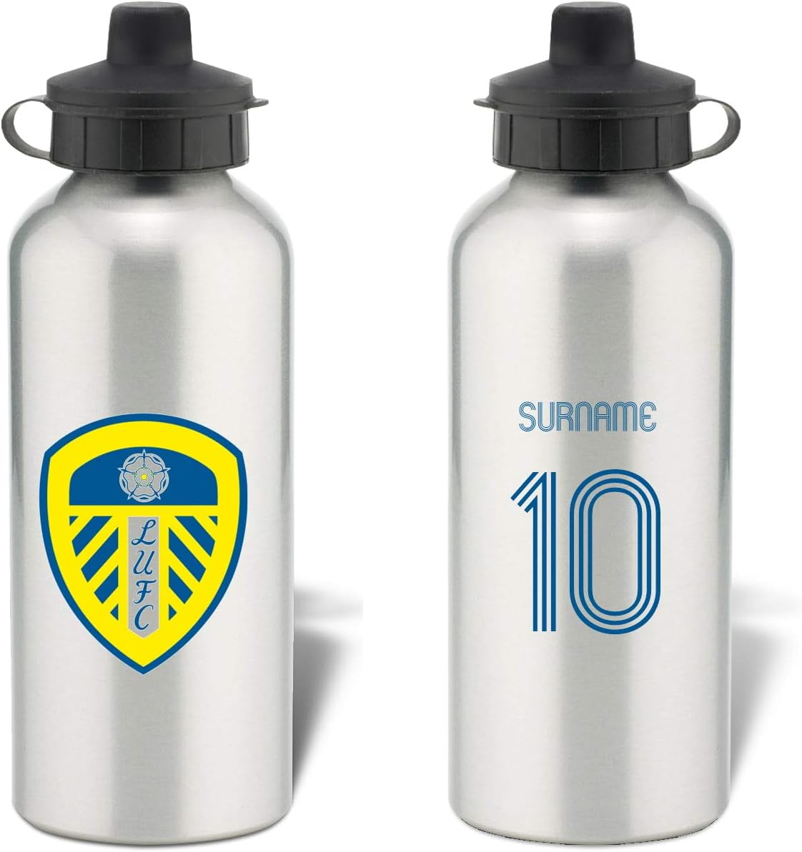 Personalised 'Retro Shirt' design Sports Water Bottle for Leeds United FC fans - 600ml Silver Aluminium Bottle