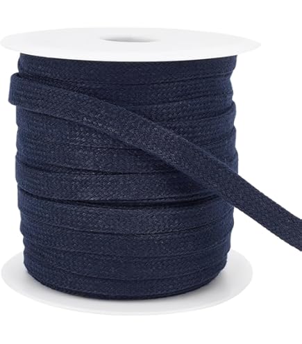 BENECREAT 25 m wit plat trekkoord koord, dubbellaags zacht hol katoenen touw voor kledingaccessoires, (11 mm breed