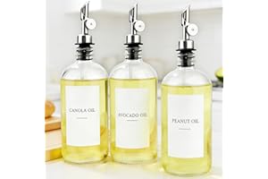 Ezebesta 3PCS Oil Dispensers with Labels 480ml Kitchen Cooking Glass Bottles Containers with 304 Stainless Steel Automatic Pump Heads Anti-Corrosion & Rustproof