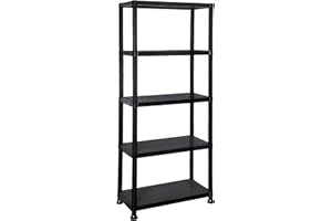 DIVCHI 5 Tier Plastic Storage Shelving Unit | Heavy Duty Shelf Rack for Home, Garage, Office & Utility Room | Shelf Rack (Black)